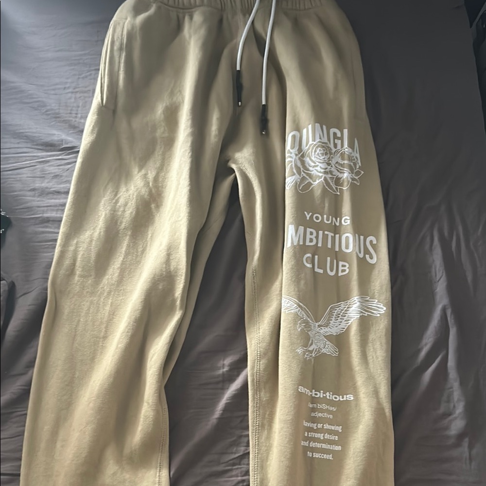 YoungLA Tan Joggers with Graphic Print